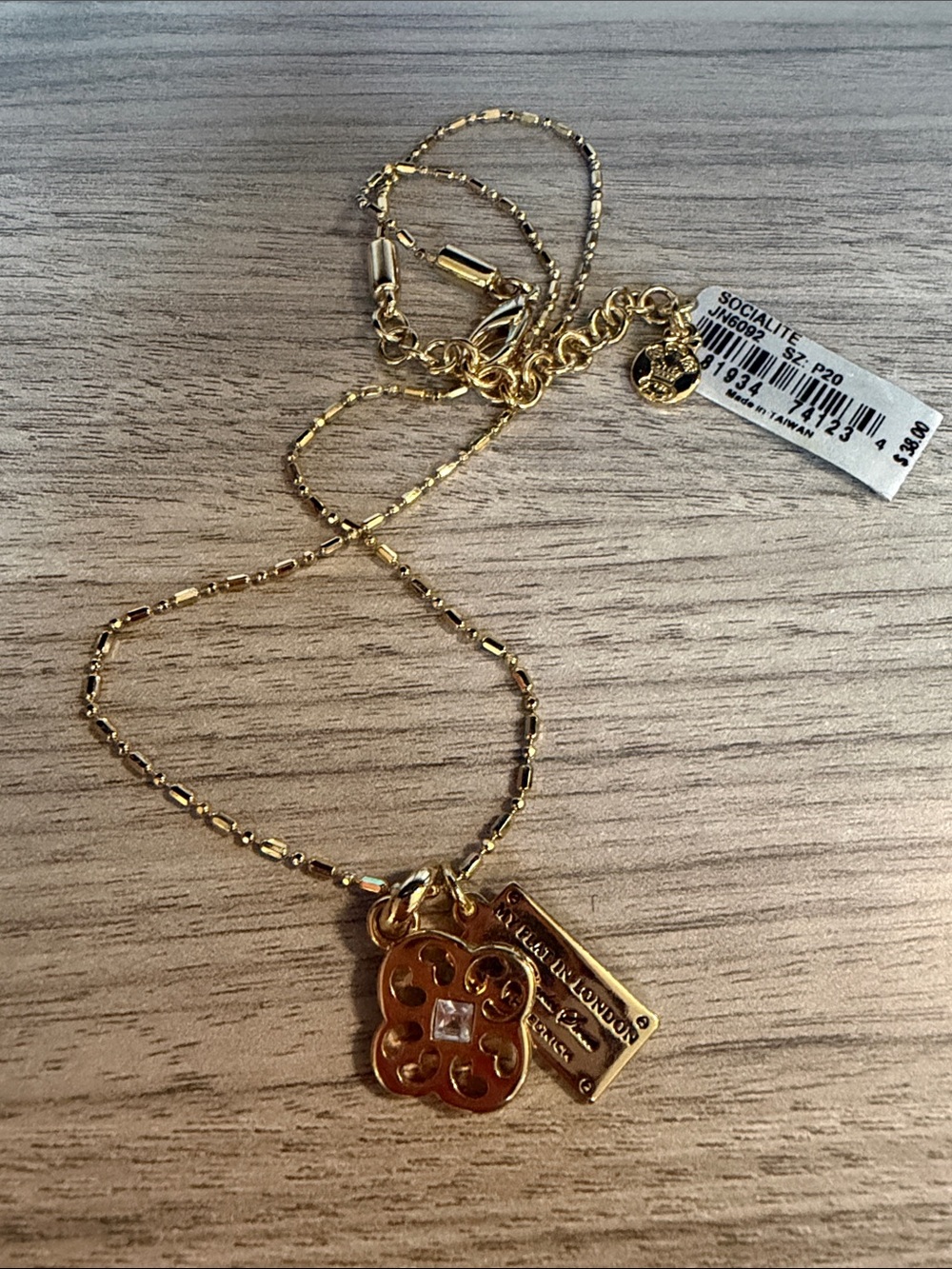 Socialite Gold Filigree Clover Pendant Necklace with Tag Charm